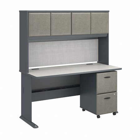Bush Business Furniture Series A Collection 60W x 27D Desk W/ Hutch and 2Dwr Mobile Pedestal, Slate White Spectrum SRA039SLSU